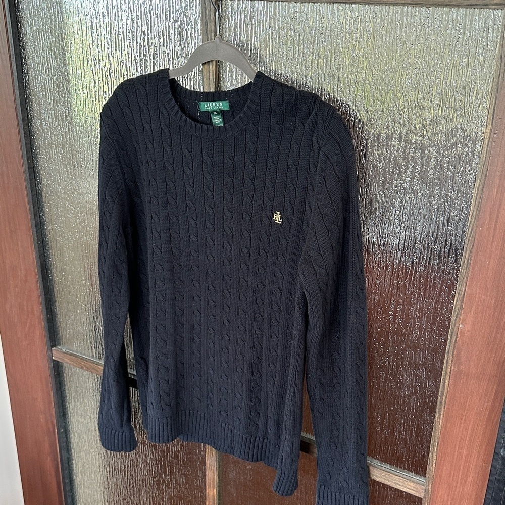 Polo Ralph Lauren Black Cable Knit Crewneck Sweater size XL - Picture 4 of 5